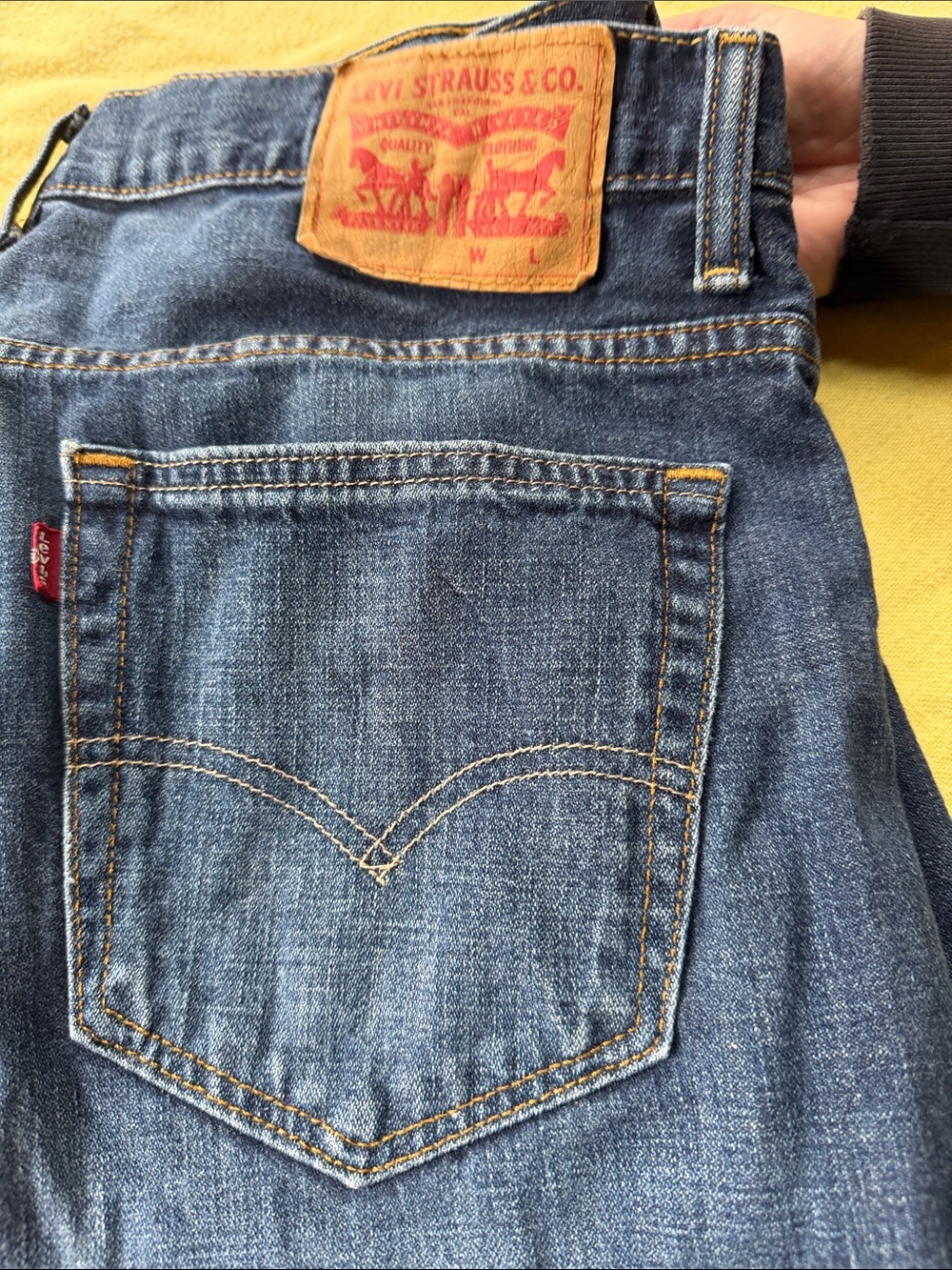 Levi's Men's Blue Straight Jeans with Tan Leather Patch